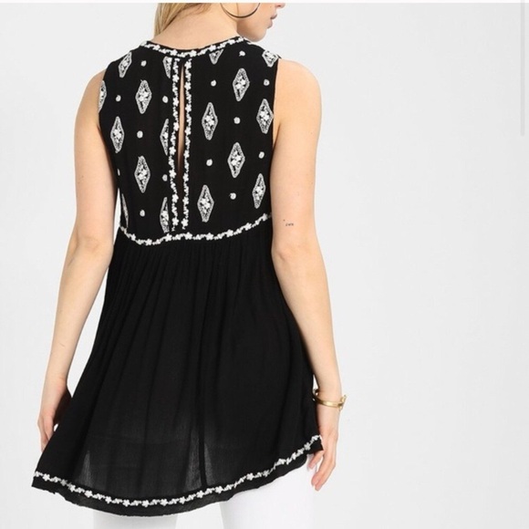 Free People Black Diamond Embroidered Sleeveless Tunic Top Size  XS - Picture 3 of 11